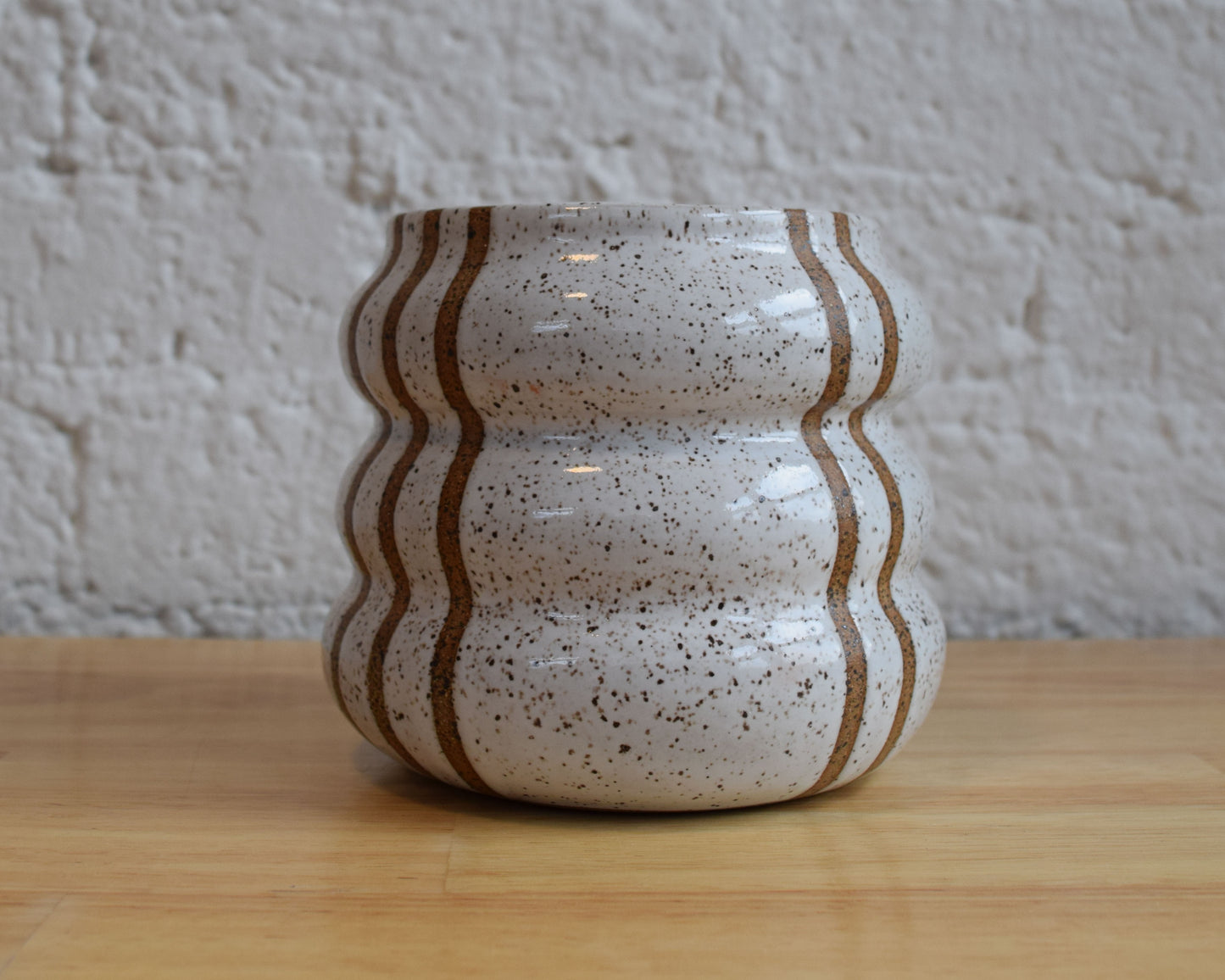 White Wavy Lines Vase Burnt Orange Inside