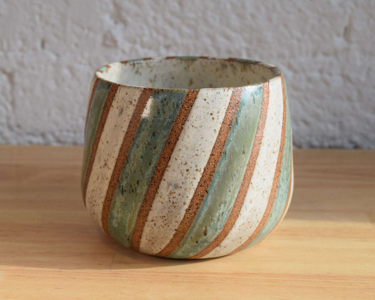 Green & White Striped Vase