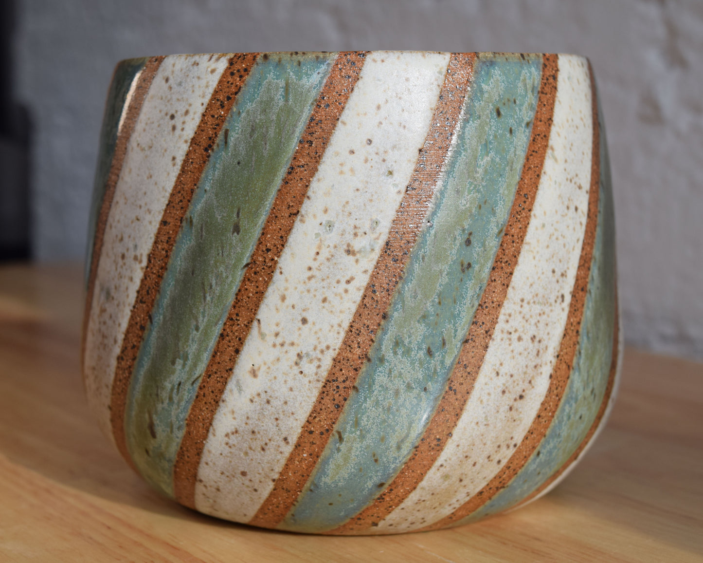 Green & White Striped Vase